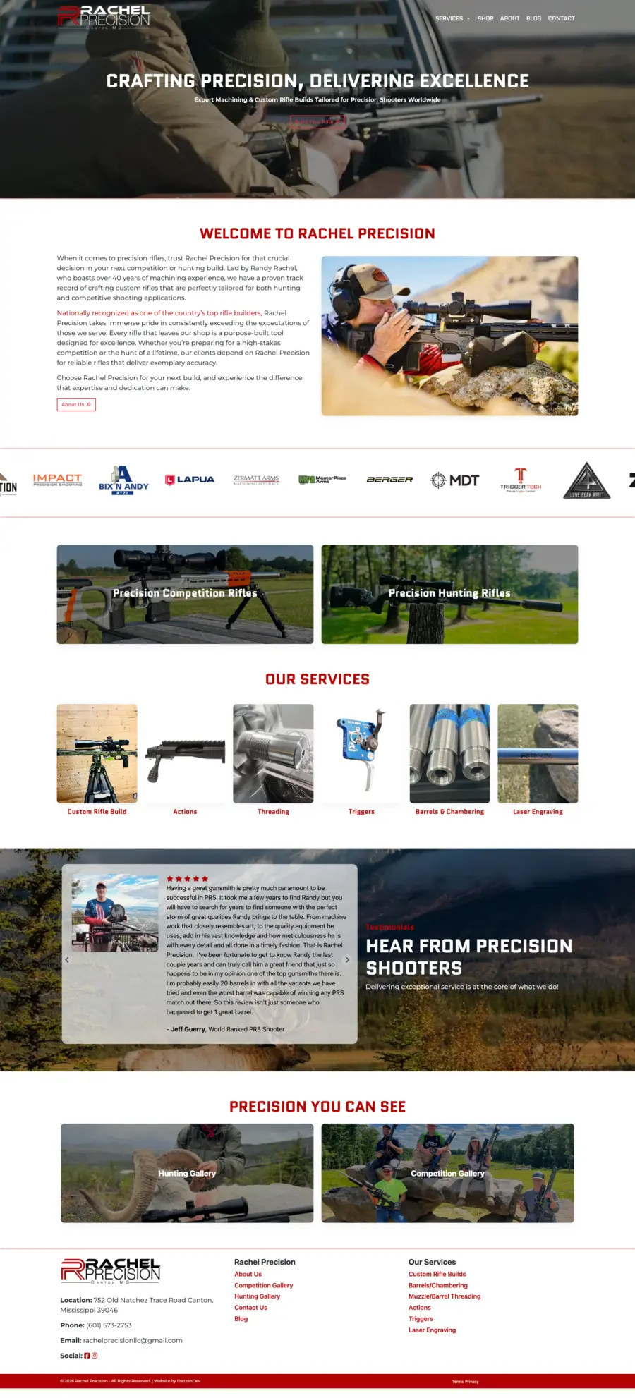 Screenshot of the Rachel Precision website