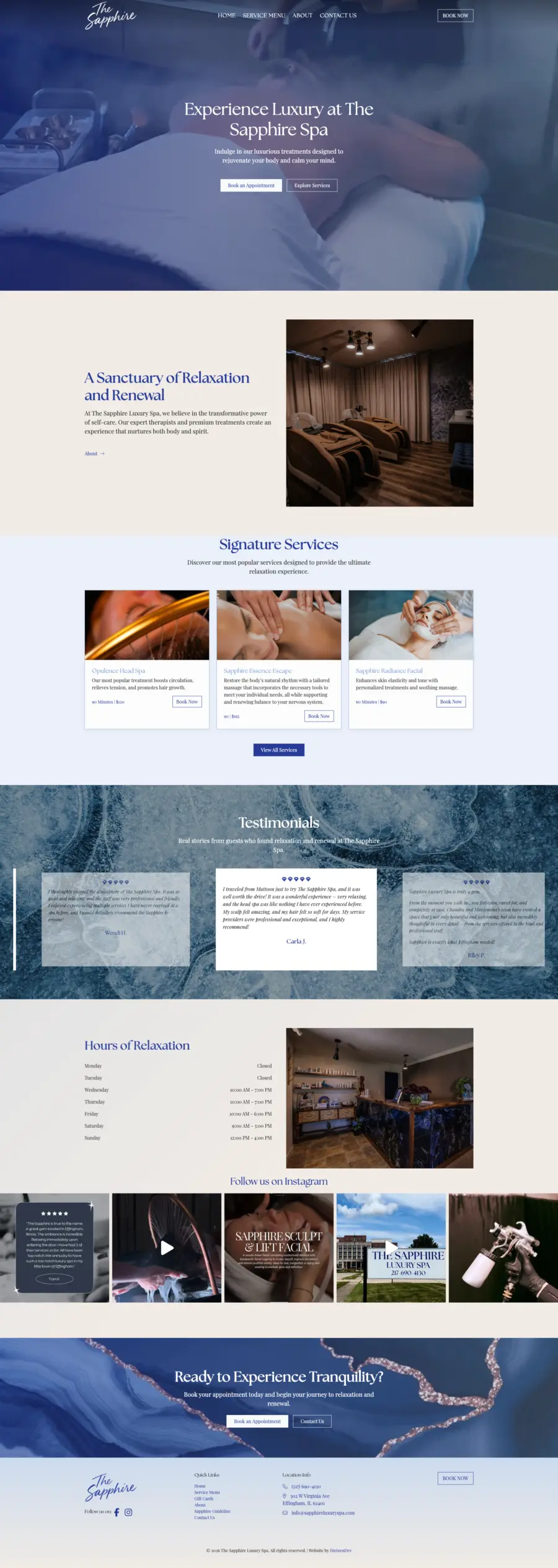 Screenshot of the The Sapphire Luxury Spa website