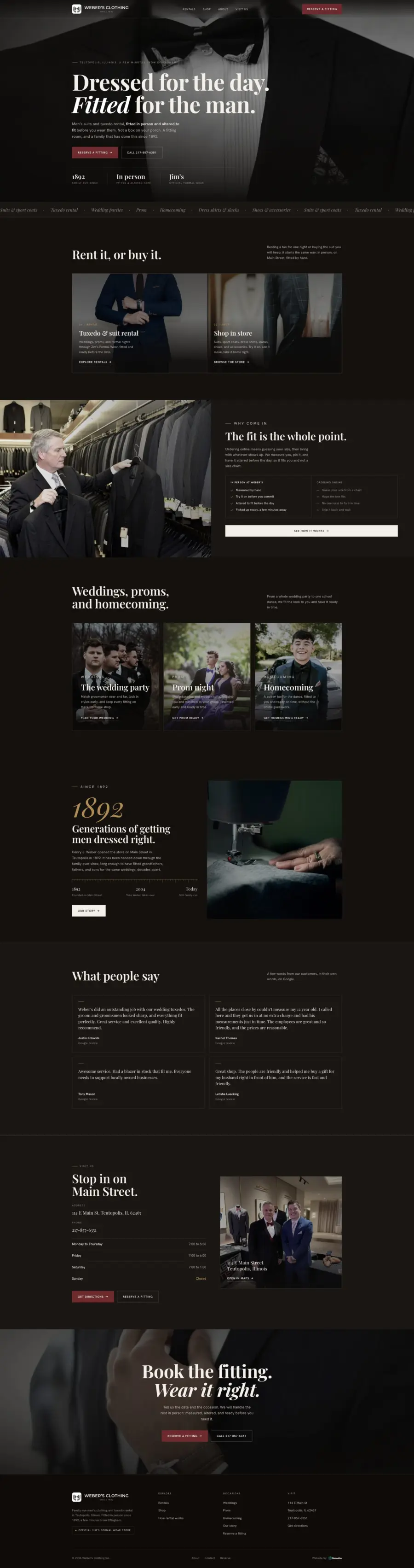 Screenshot of the Weber’s Clothing website