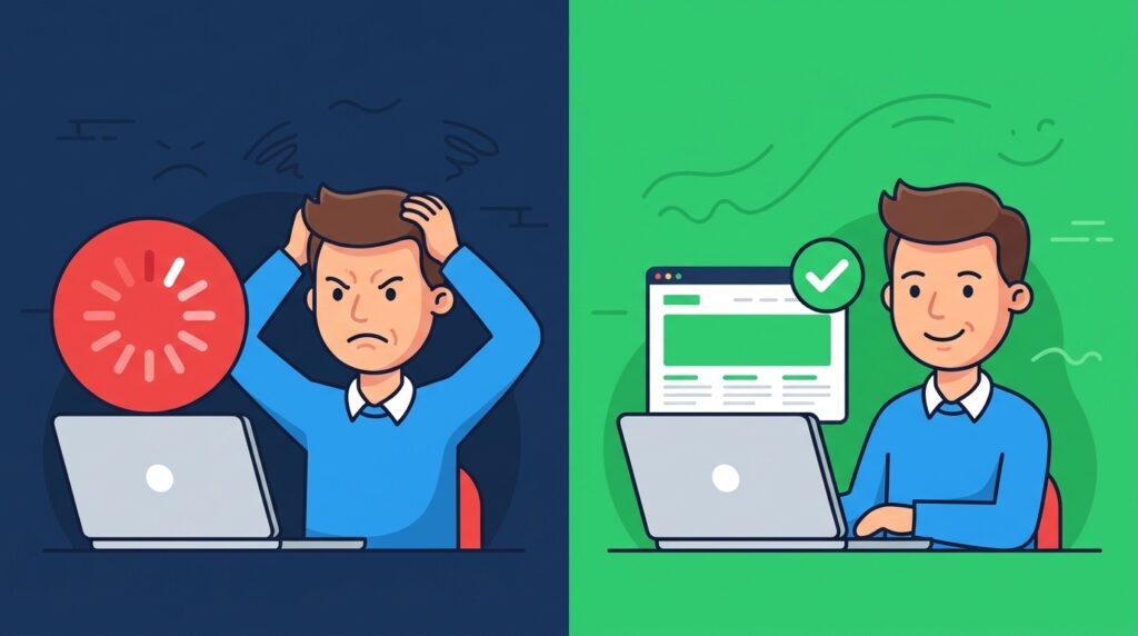 Illustration comparing slow and fast website loading speeds for small business websites