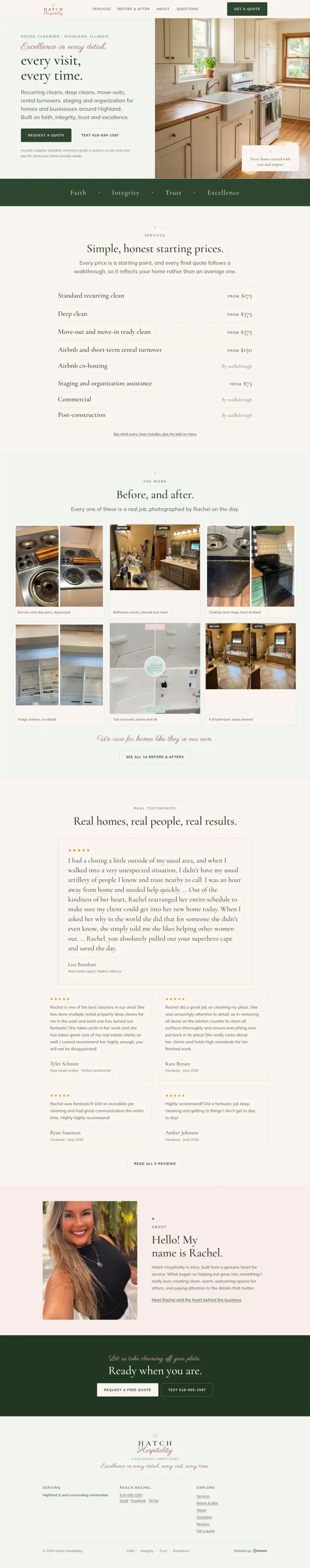 Screenshot of the Hatch Hospitality website