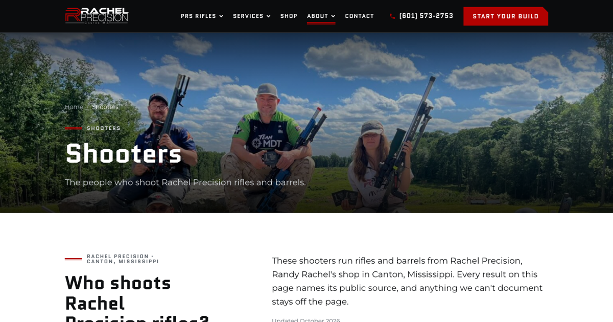 The Shooters page on rachelprecision.com with sourced results for each shooter